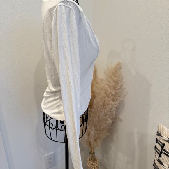 Lululemon Side-Cinch Ribbed Cardigan Bone Size 4 Long Sleeve Minimalist Cropped - Picture 8 of 10